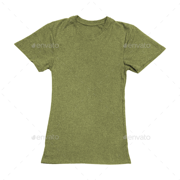 Olive green color Tshirt on woman body Stock Photo by photobalance